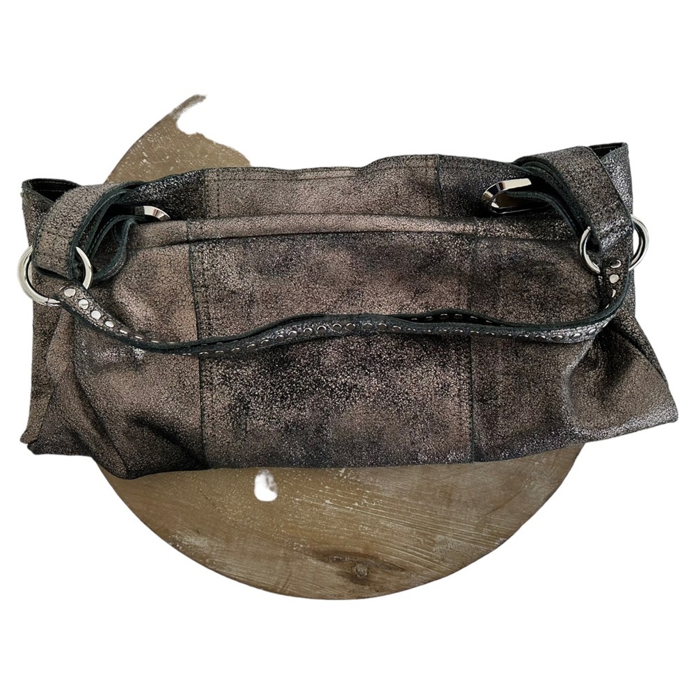 B. Makowsky Metallic Bronze Leather Large Hobo Shoulder Bag with Studded Handle - Picture 7 of 16